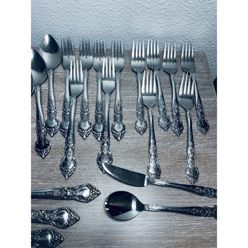 National Stainless Japan Rose and Leaf Flatware Place Settings Serving 40 Piece